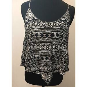 Raya Sun Black And White Tribal Print Swing Cami Cropped Tank Top Size L Flowy